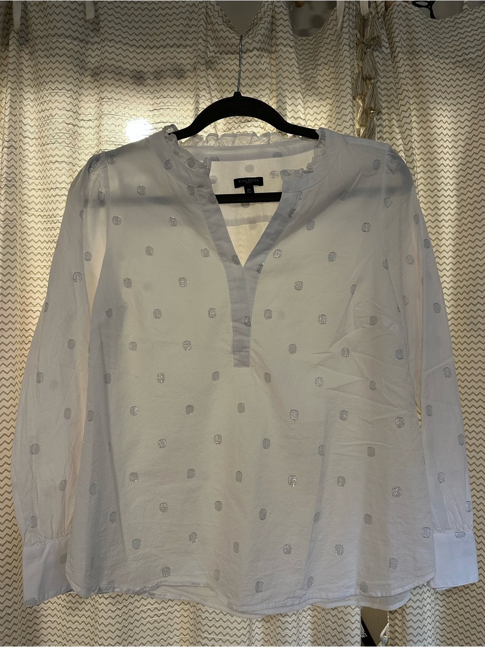 Talbots White Swiss Dot Split-V Henley Shirt